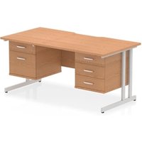 Impulse 1600 x 800mm Scalloped Desk Oak Silver Cantilever 2D + 3D Ped