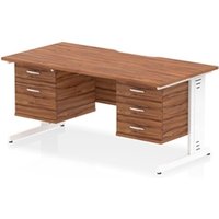 Impulse 1600 x 800 Scalloped Desk Walnut White Cable Managed 2D+3D Ped