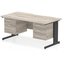 Impulse 1600 x 800mm Scalloped Edge Straight Office Desk Grey Oak Top