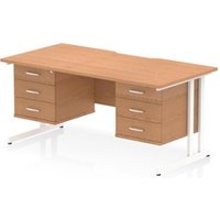 Impulse 1600 x 800mm Scalloped Edge Straight Office Desk Oak Top White