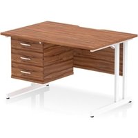 Impulse 1200x800 Scalloped Desk Walnut White Cantilever Leg + 3D Ped