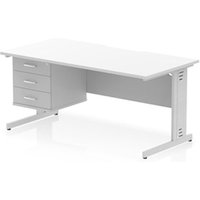 Impulse 1600x800 Scalloped Desk White Top Silver Cable Managed 3D Ped