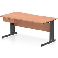 Impulse 1600 x 800mm Scalloped Desk Beech Black Cable Managed + 1D Ped