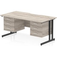 Impulse 1600 x 800mm Scalloped Desk Grey Oak Black Cantilever 2x3D Ped