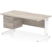 Impulse 1600 x 800 Scalloped Desk Grey Oak White Cable Managed 2D Ped