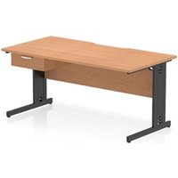 Impulse 1600 x 800mm Scalloped Desk Oak Top Black Cable Managed 1D Ped