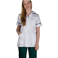 Work in Style Female Nursing Tunic White + Bottle Green Trim 42 Inch