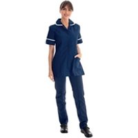 Work in Style Female Nursing Tunic Navy with White Trim 34 Inch