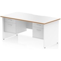 Oslo 1600x800 Scalloped Desk White Wood Edge White Panel End 2x2D Ped