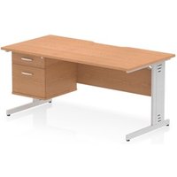 Impulse 1600 x 800mm Scalloped Desk Oak Silver Cable Managed + 2D Ped