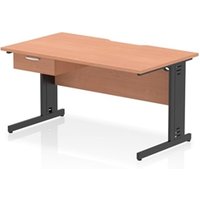 Impulse 1400 x 800mm Scalloped Desk Beech Black Cable Managed + 1D Ped
