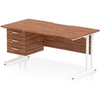 Impulse 1600 x 800mm Scalloped Desk Walnut White Cantilever + 3D Ped