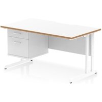 Oslo 1400 x 800 Scalloped Desk White Wood Edge White Cantilever 2D Ped