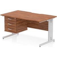 Impulse 1400x800 Scalloped Desk Walnut Top Silver Cable Managed 3D Ped