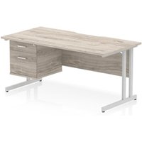 Impulse 1600 x 800mm Scalloped Desk Grey Oak Silver Cantilever 2D Ped