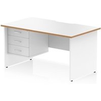 Oslo 1400 x 800 Scalloped Desk White Wood Edge White Panel End 3D Ped