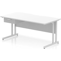 Impulse 1600 x 800mm Scalloped Desk White Top Silver Cantilever 1D Ped