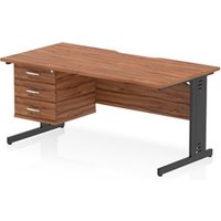 Impulse 1600 x 800mm Scalloped Desk Walnut Black Cable Managed 3D Ped