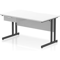 Impulse 1400 x 800mm Scalloped Desk White Black Cantilever Leg 1D Ped