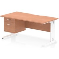 Impulse 1600 x 800mm Scalloped Desk Beech White Cable Managed + 2D Ped