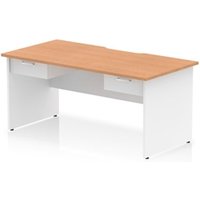 Impulse 1600 x 800mm Scalloped Desk Oak Top White Panel End 2x1D Ped