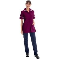 Work in Style Female Nursing Tunic Maroon with White Trim 48 Inch