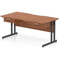 Impulse 1600 x 800mm Scalloped Desk Walnut Black Cantilever 2x1D Ped