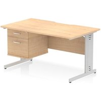 Impulse 1400x800 Scalloped Desk Maple Top Silver Cable Managed 2D Ped