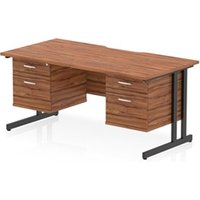 Impulse 1600 x 800mm Scalloped Desk Walnut Black Cantilever 2x2D Ped