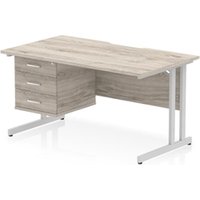 Impulse 1400 x 800mm Scalloped Desk Grey Oak Silver Cantilever 3D Ped