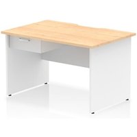 Impulse 1200x800 Scalloped Desk Maple Top White Panel End + 1D Ped