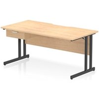 Impulse 1600 x 800mm Scalloped Desk Maple Black Cantilever Leg 1D Ped