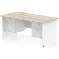 Impulse 1600 x 800mm Scalloped Desk Grey Oak White Panel End 2x2D Ped