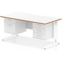 Oslo 1600 x 800 Scalloped Desk White Wood Edge White CM Leg 2D+3D Ped