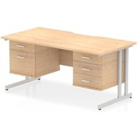 Impulse 1600x800 Scalloped Desk Maple Top Silver Cantilever 2D+3D Ped