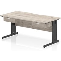 Impulse 1600x800 Scalloped Desk Grey Oak Black Cable Managed 2x1D Ped