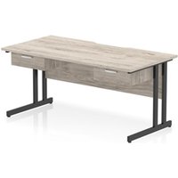 Impulse 1600 x 800mm Scalloped Desk Grey Oak Black Cantilever 2x1D Ped