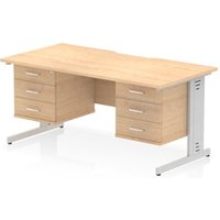 Impulse 1600 x 800mm Scalloped Desk Maple Top Silver CM Leg 2x3D Ped