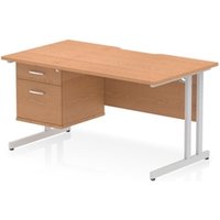 Impulse 1400 x 800mm Scalloped Desk Oak Silver Cantilever Leg + 2D Ped