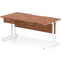 Impulse 1600 x 800mm Scalloped Desk Walnut White Cantilever + 1D Ped