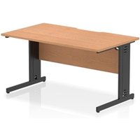Impulse 1400 x 800mm Scalloped Edge Straight Office Desk Oak Top Black