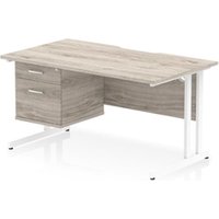 Impulse 1400 x 800mm Scalloped Desk Grey Oak White Cantilever + 2D Ped