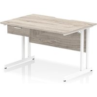Impulse 1200x800 Scalloped Desk Grey Oak White Cantilever Leg + 1D Ped