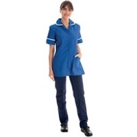 Work in Style Female Nursing Tunic Bugatti Blue + White Trim 48 Inch