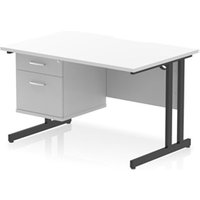 Impulse 1200x800 Scalloped Desk White Black Cantilever Leg + 2D Ped