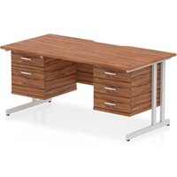 Impulse 1600 x 800 Scalloped Desk Walnut Silver Cantilever 2D + 3D Ped