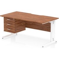 Impulse 1600 x 800mm Scalloped Desk Walnut White Cable Managed 3D Ped