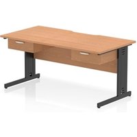Impulse 1600 x 800 Scalloped Desk Oak Top Black Cable Managed 2x1D Ped