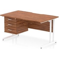 Impulse 1400 x 800mm Scalloped Desk Walnut White Cantilever + 3D Ped
