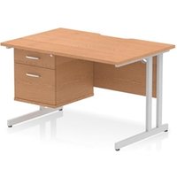 Impulse 1200x800 Scalloped Desk Oak Top Silver Cantilever Leg + 2D Ped
